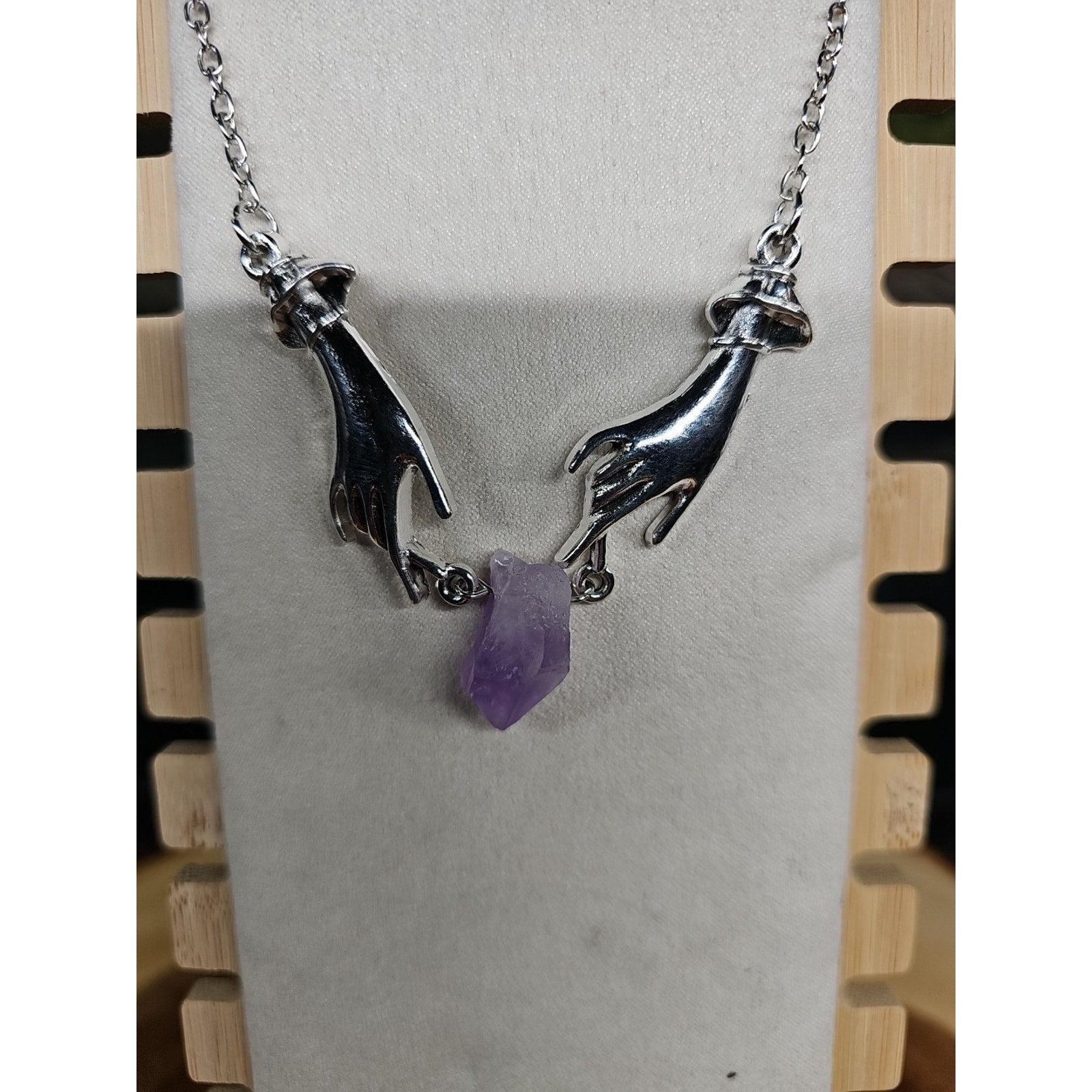 Amethyst Crystal Necklace 16in Stainless Steel by CrystalCloud Company