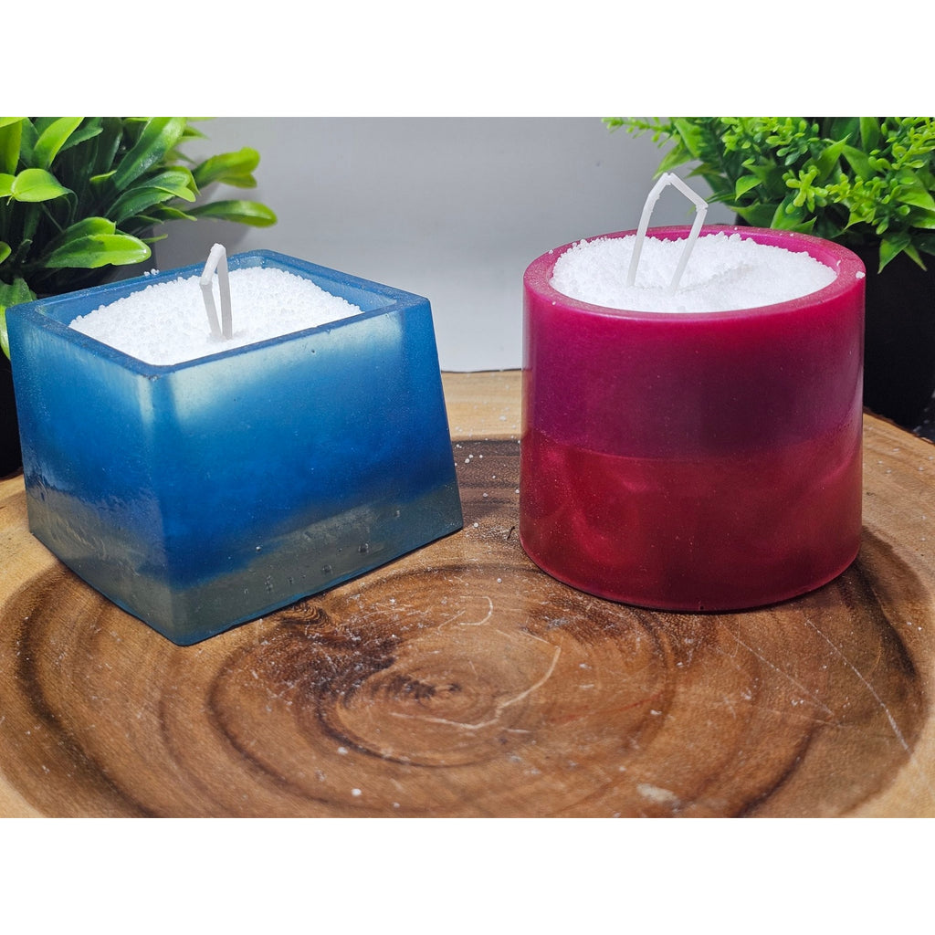 Pair of Handmade Resin Candles — Blue & Magenta, 1lb Pearl Wax + 15 Wicks