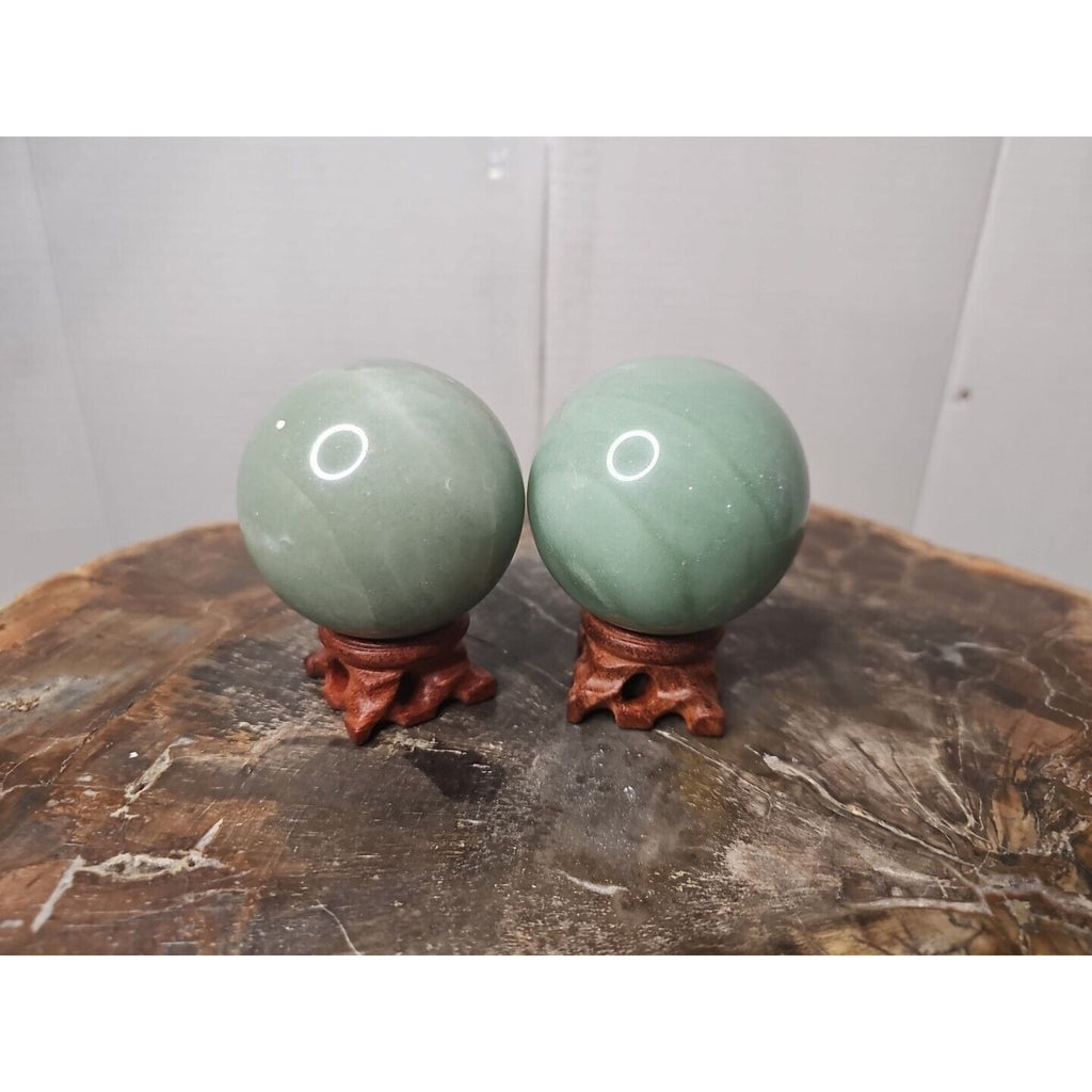 1.88LB 2Pcs A Set Of Natural Jade Crystal Jasper Sphere Ball Polished W/Stands by CrystalCloud Company