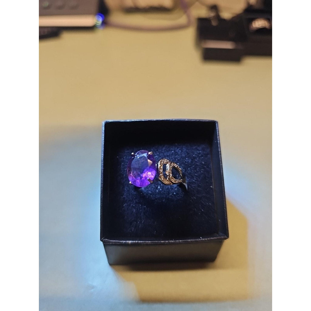 Womens 14K White Gold Platinum Finish Size 6 Ring Amethyst & Diamonds by Diablo