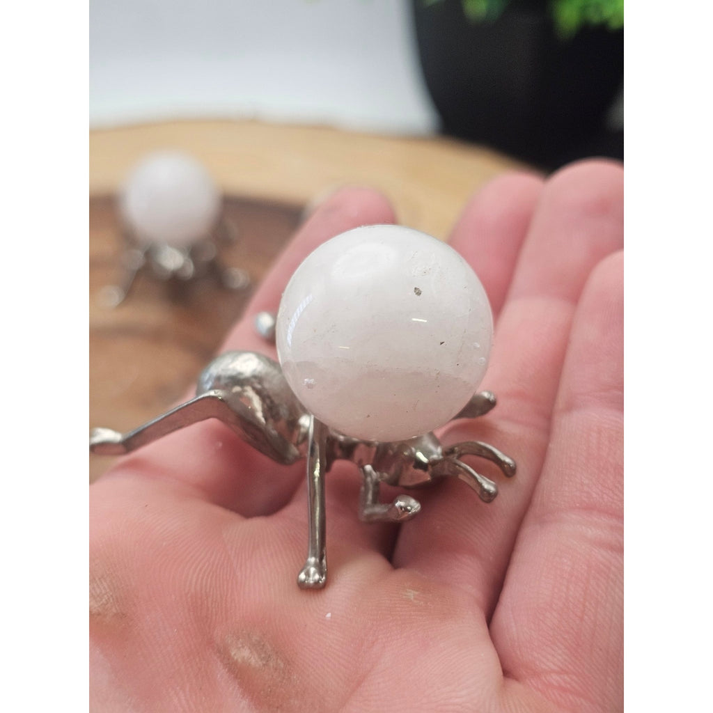 Set of 3 Rose Quartz Spheres on Metal Ant Stands