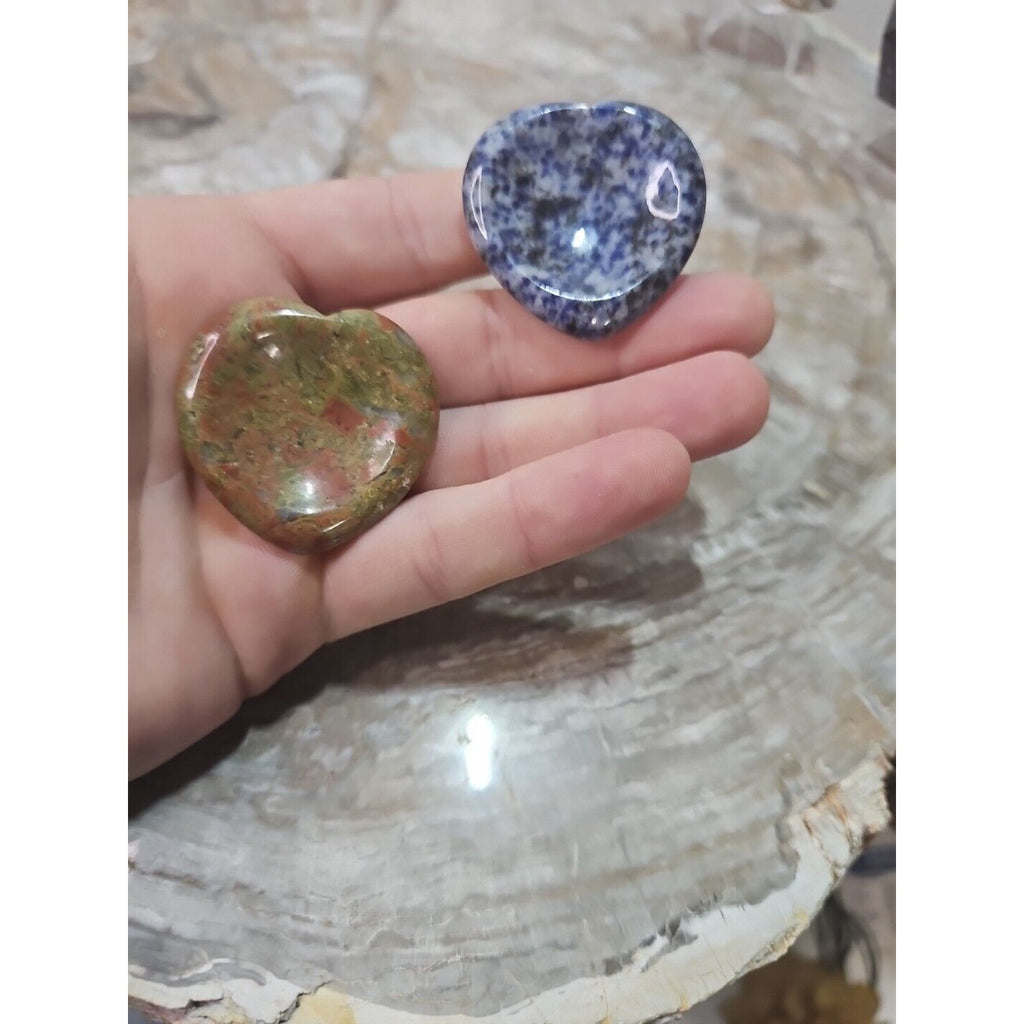 2Pcs Natural Unakite Epidote Jasper Crystal Love Heart Decompression Stone by CrystalCloud Company