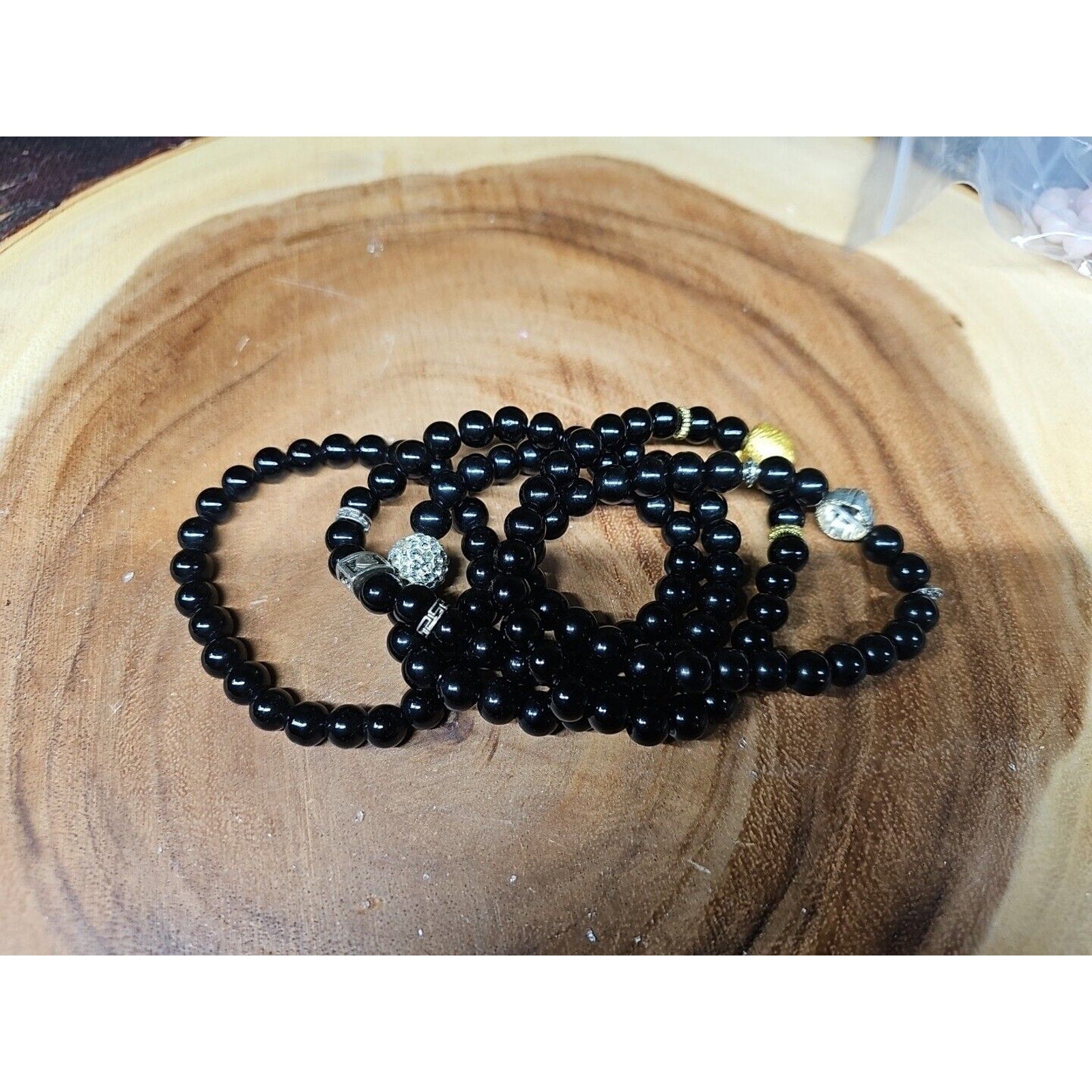 Natural Obsidian Stone Bracelets 5pc Set by CrystalCloud Company