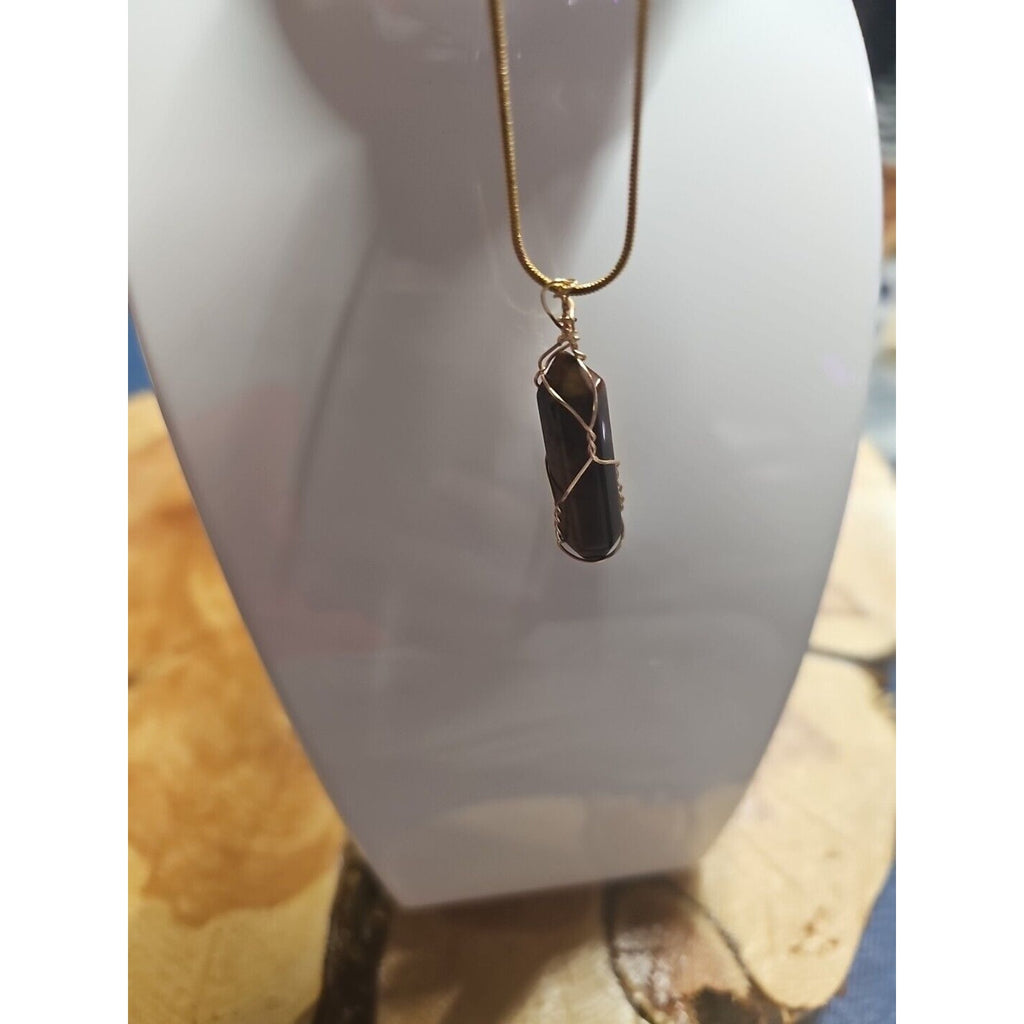 Tiger Eye Neck 18in Gold Plated Chain Handmade by CrystalCloudCompany
