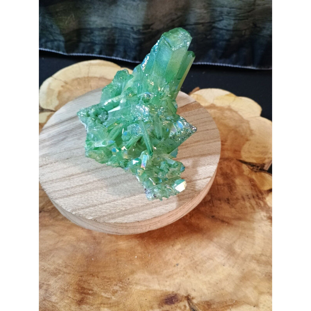 0.76 Lb Rainbow Aqua Aura Quartz Crystal Cluster Points Titanium Coating by CrystalCloud Company