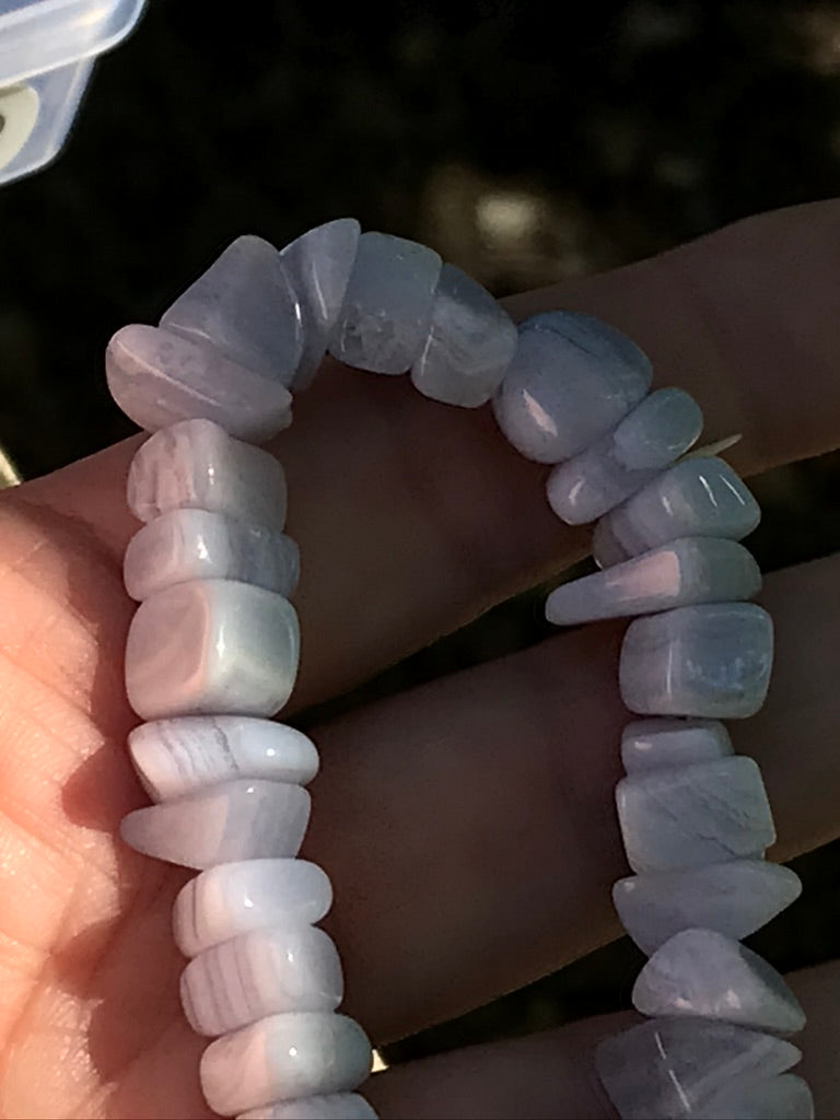 Blue Lace Agate 8 mm Bracelet for Harmony, 8-10 mm Chips, Stretchy