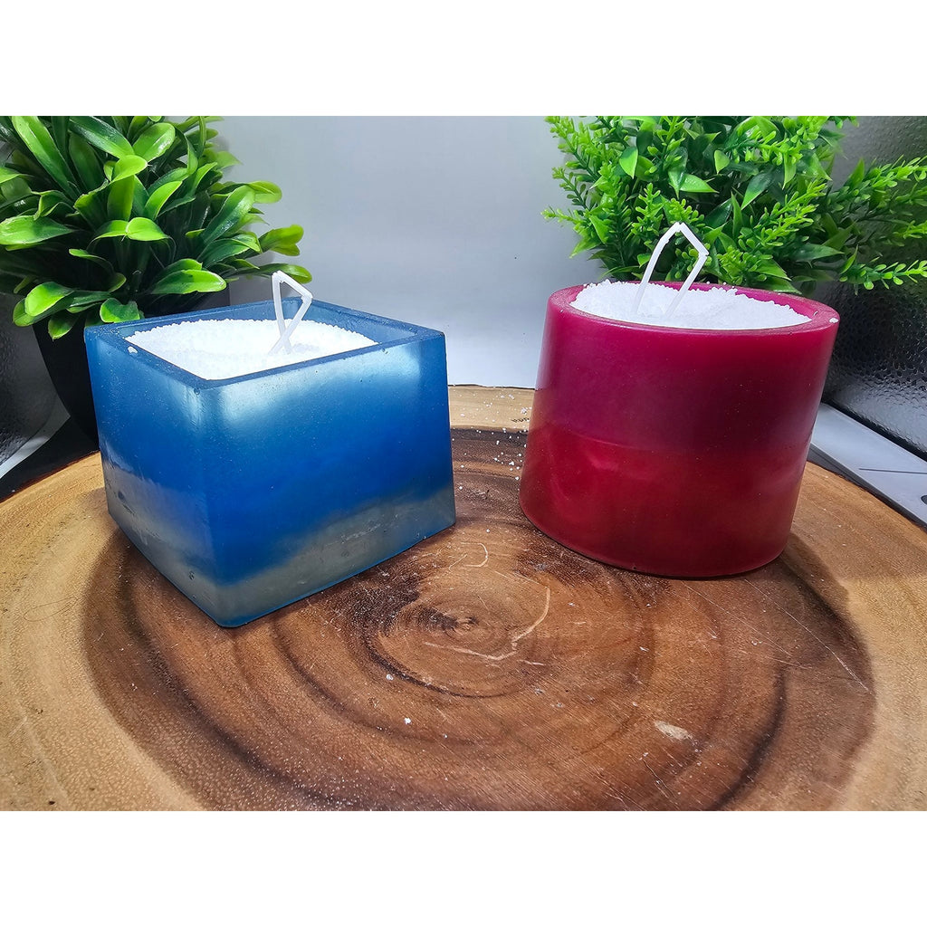Pair of Handmade Resin Candles — Blue & Magenta, 1lb Pearl Wax + 15 Wicks