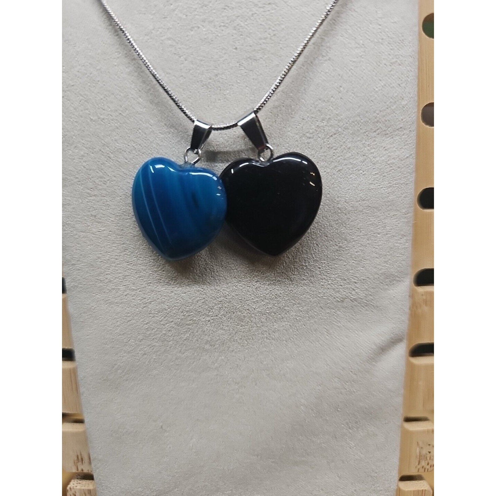 Pendant Necklace 16in Silver Chain Agate Heart by CrystalCloud Company