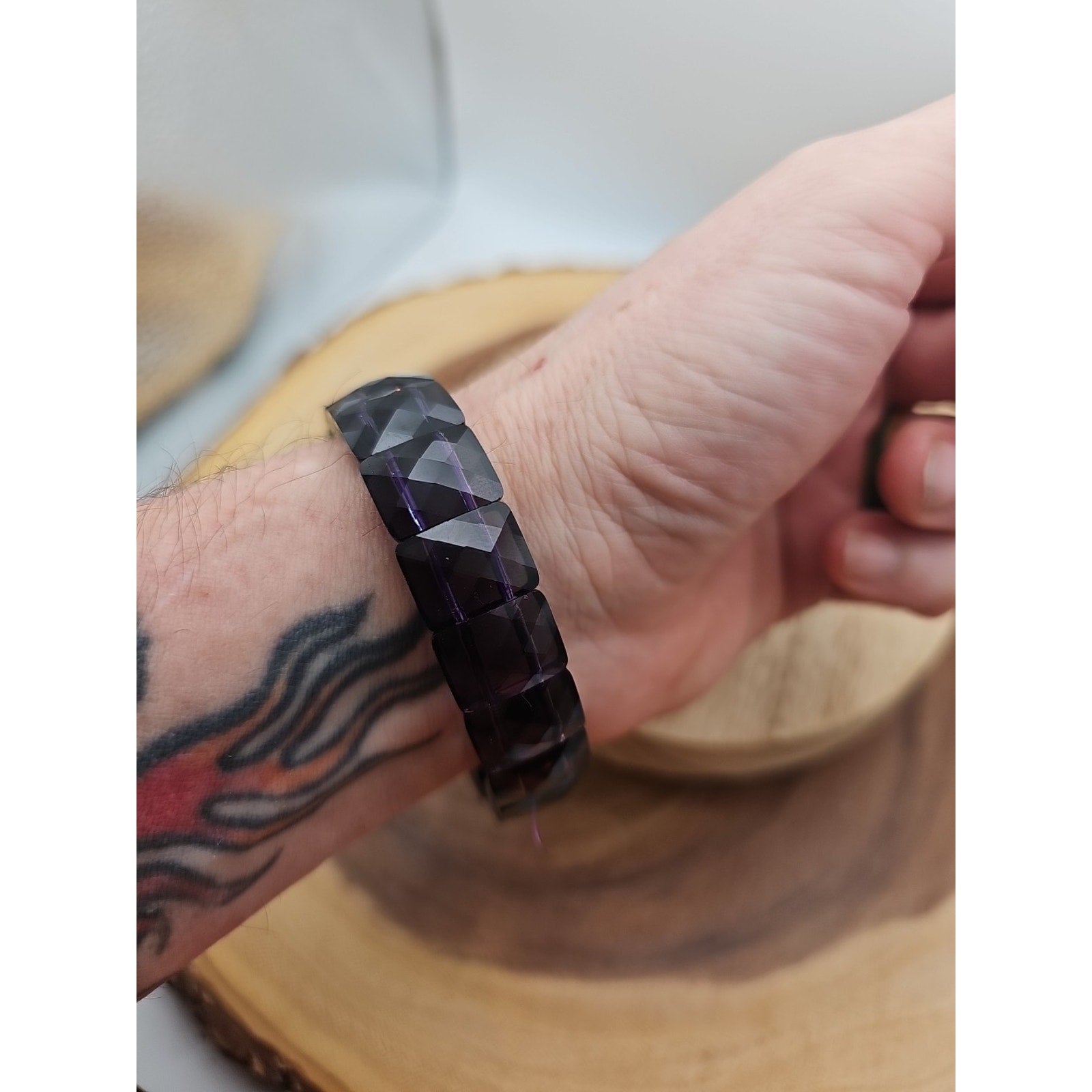 35.4g Natural Dream Purple Amethyst And Agate Crystal Bangle Bracelet Handmade by CrystalCloud Company