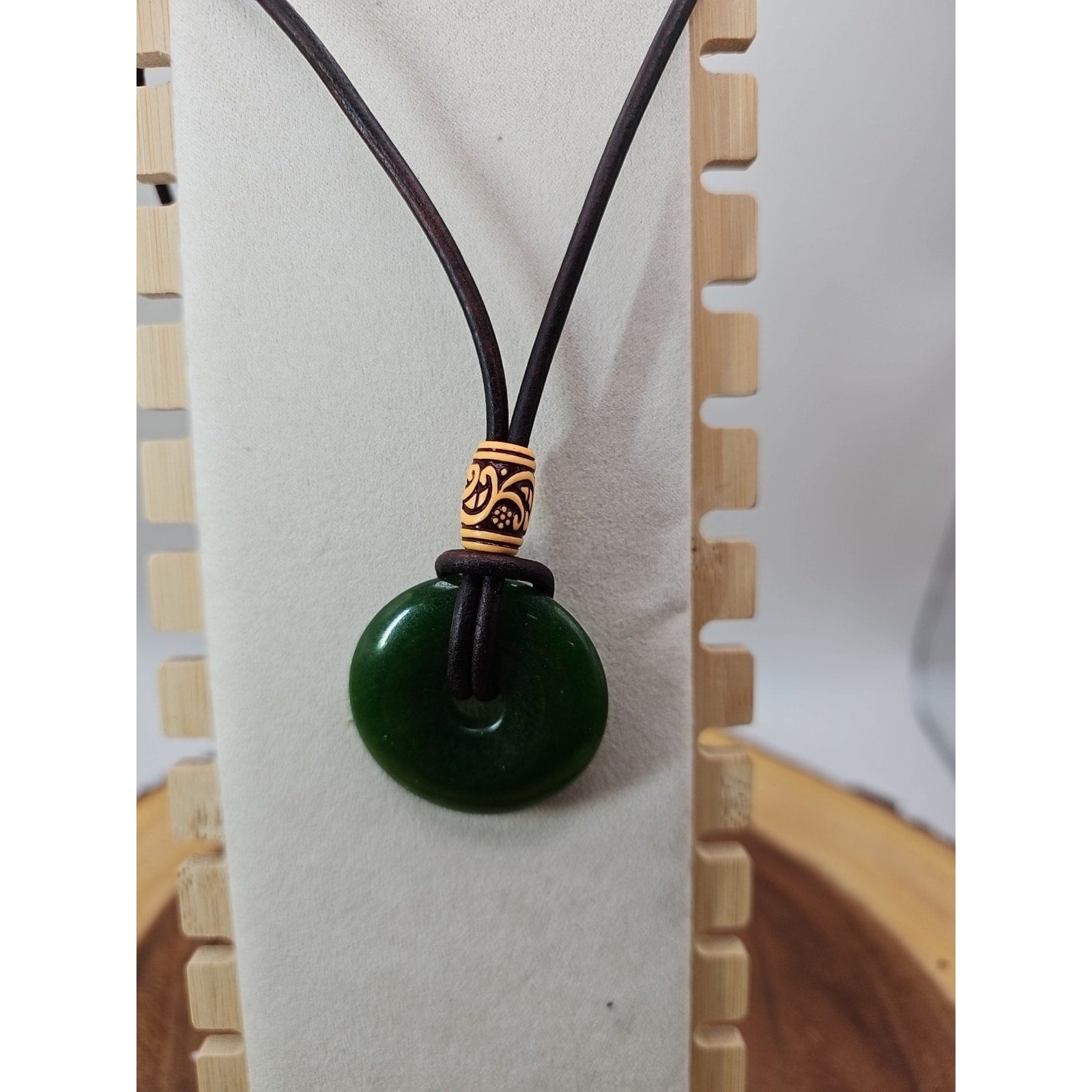 Green jade good luck pendant 16in Leather Cord by CrystalCloud Company