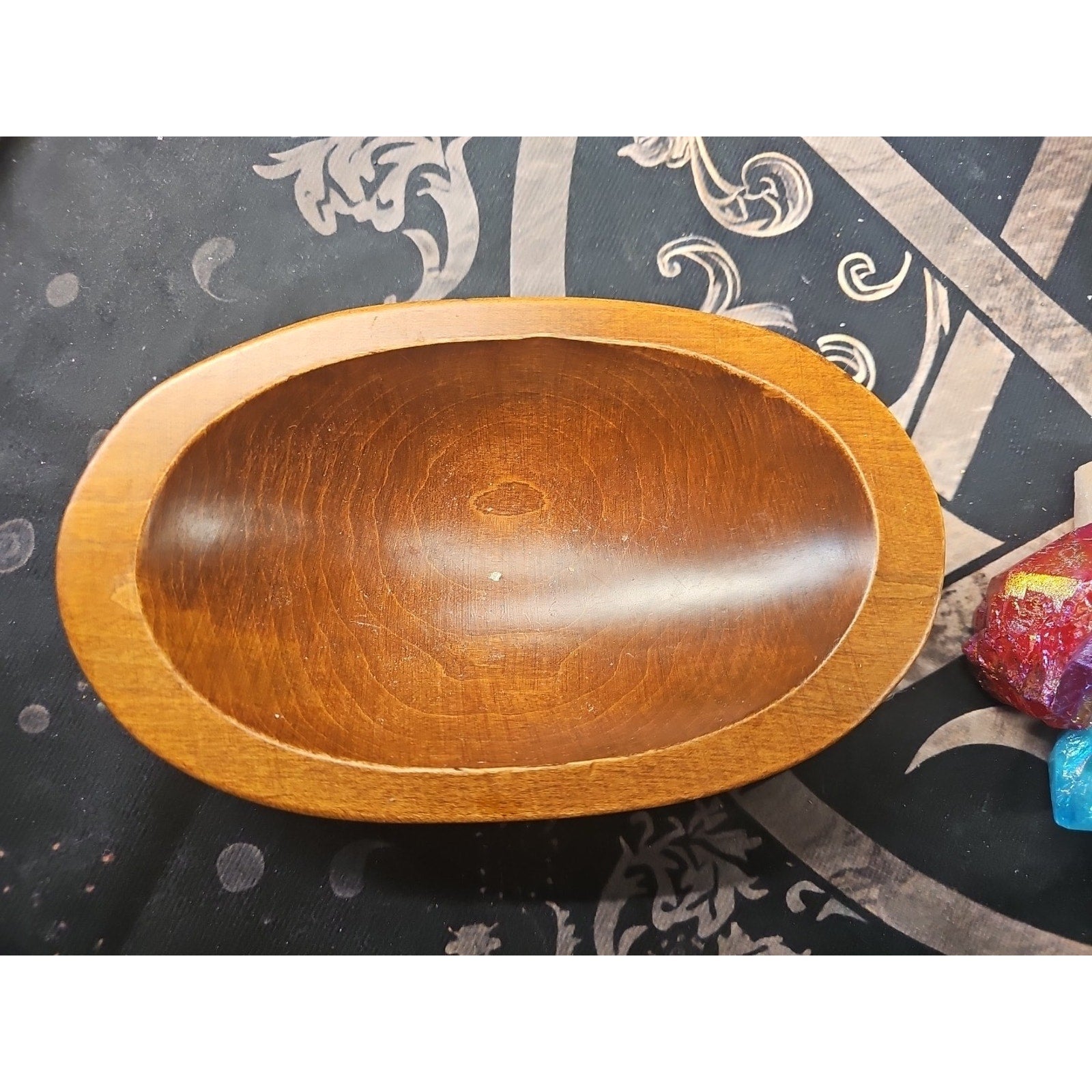 1.29lbsAura Aqua Rainbow Quartz W/wooden Bowl by CrystalCloud Company