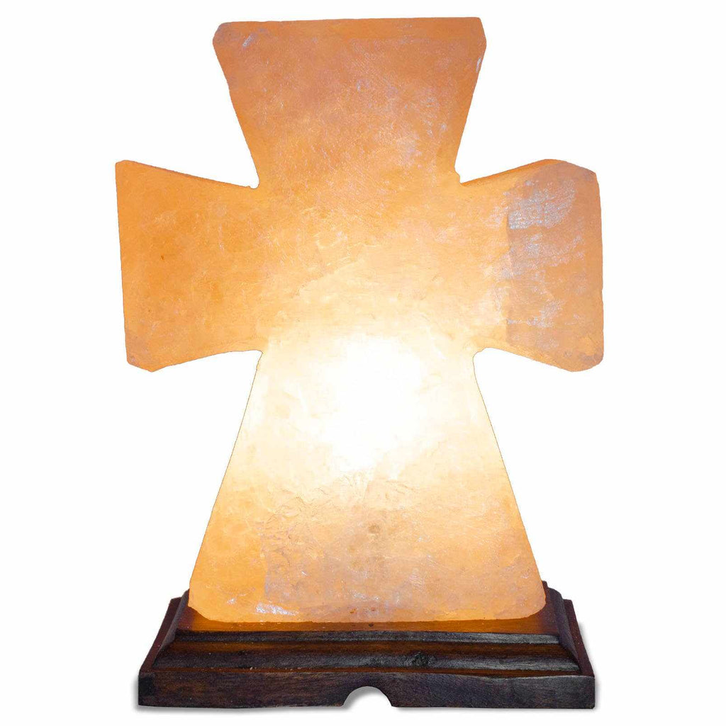 Flat Cross Shaped Salt Lamp - 9" avg. - Cord, Bulb, Dimmer by Sacred Crystals