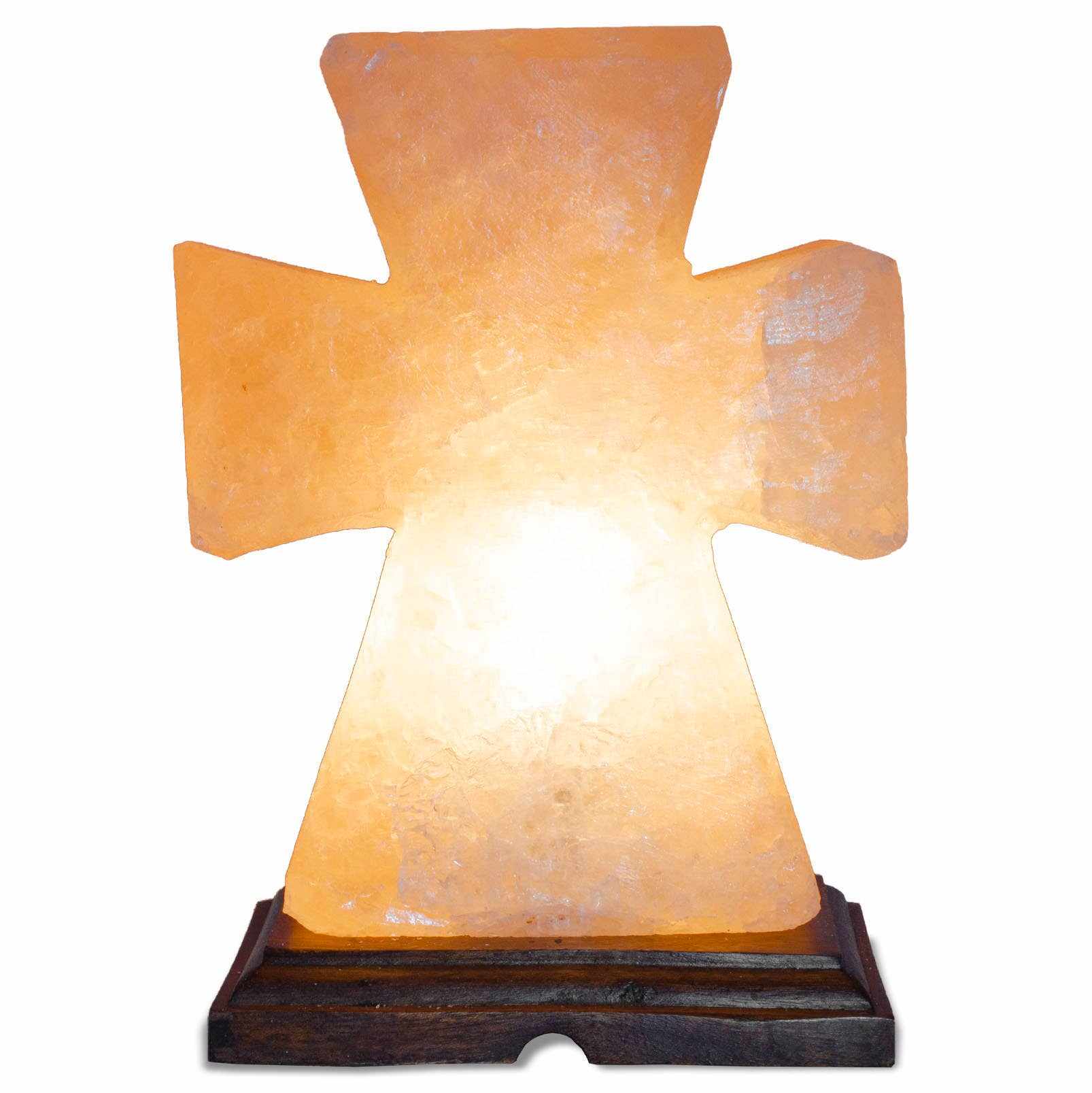 Flat Cross Shaped Salt Lamp - 9" avg. - Cord, Bulb, Dimmer by Sacred Crystals