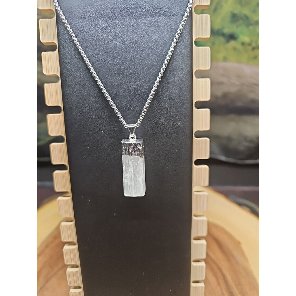 Hexagon Selenite Crystal Necklace - 18in Stainless Steel Chain | CrystalCloud Company by CrystalCloud Company