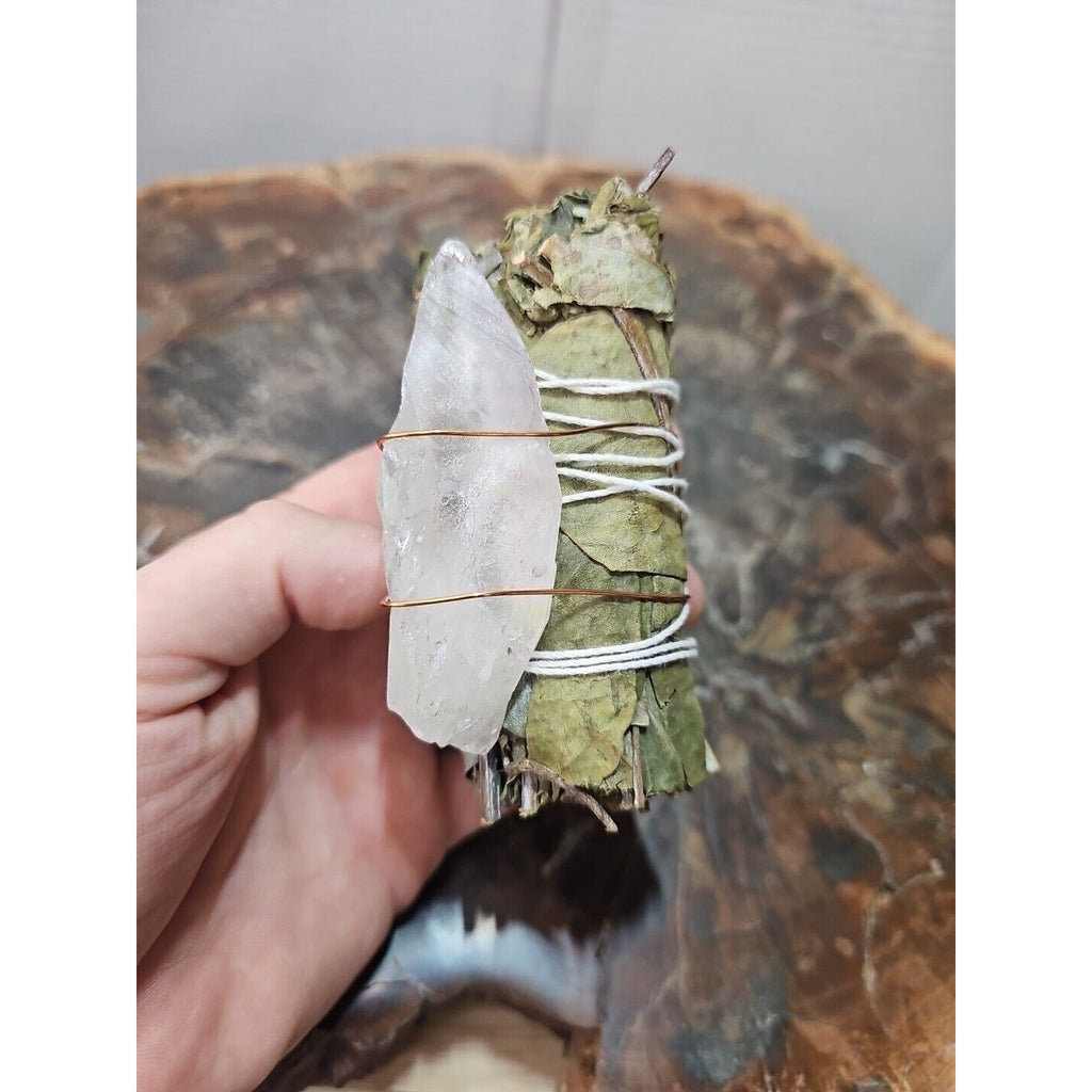 Bay Leaf wrapped crystal W/ Huge White Quartz Healing by CrystalCloud Company