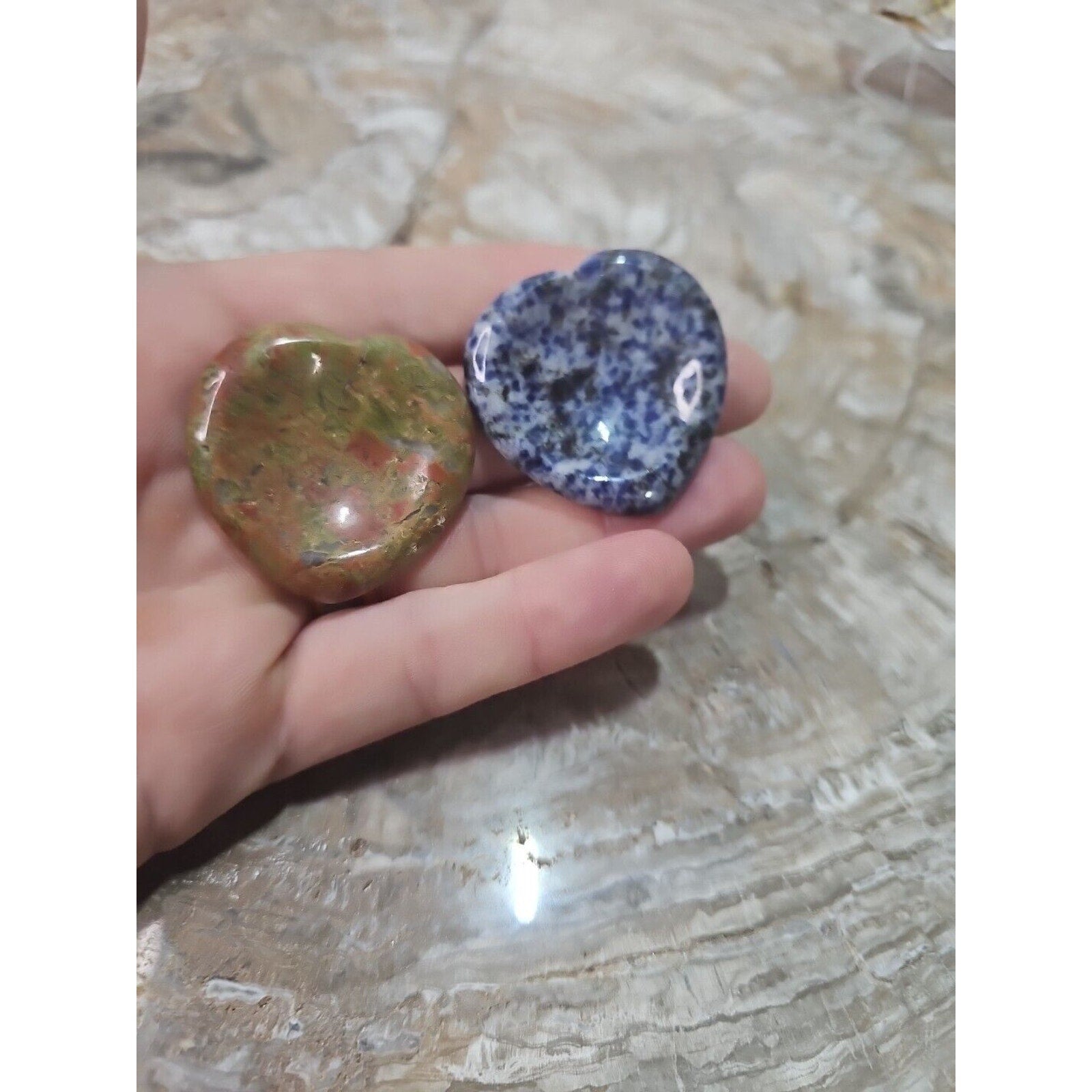 2Pcs Natural Unakite Epidote Jasper Crystal Love Heart Decompression Stone by CrystalCloud Company