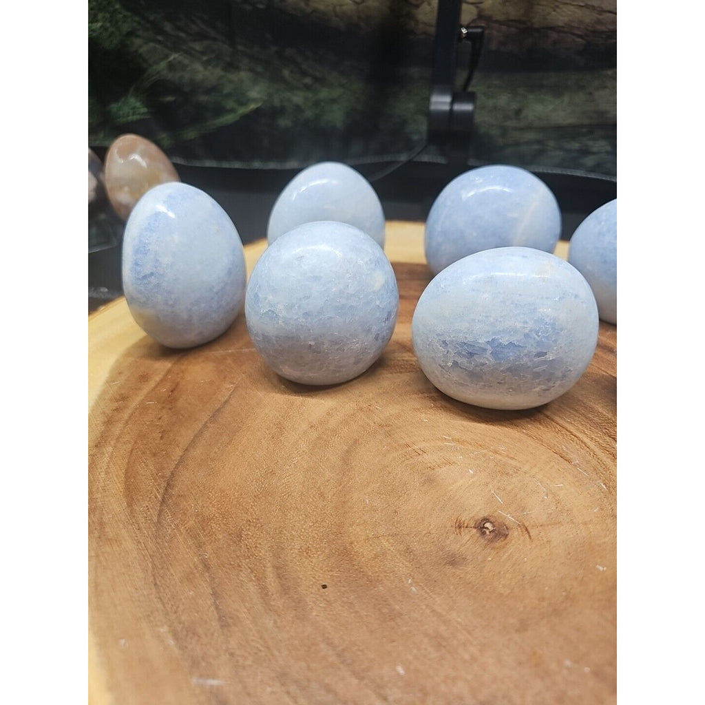 Baby Blue Celestite Crystal Palm Stones — 1 lb, 2-Piece Set from Brazil | CrystalCloud Company by CrystalCloud Company