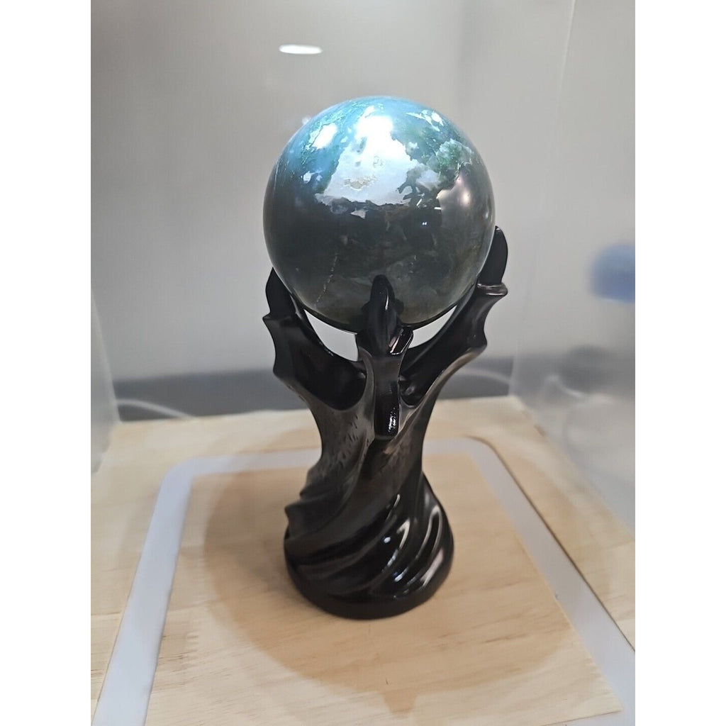 Water Grass Agate Sphere with Stand — 871g, Natural Polished Crystal Ball | CrystalCloud Company by CrystalCloud Company