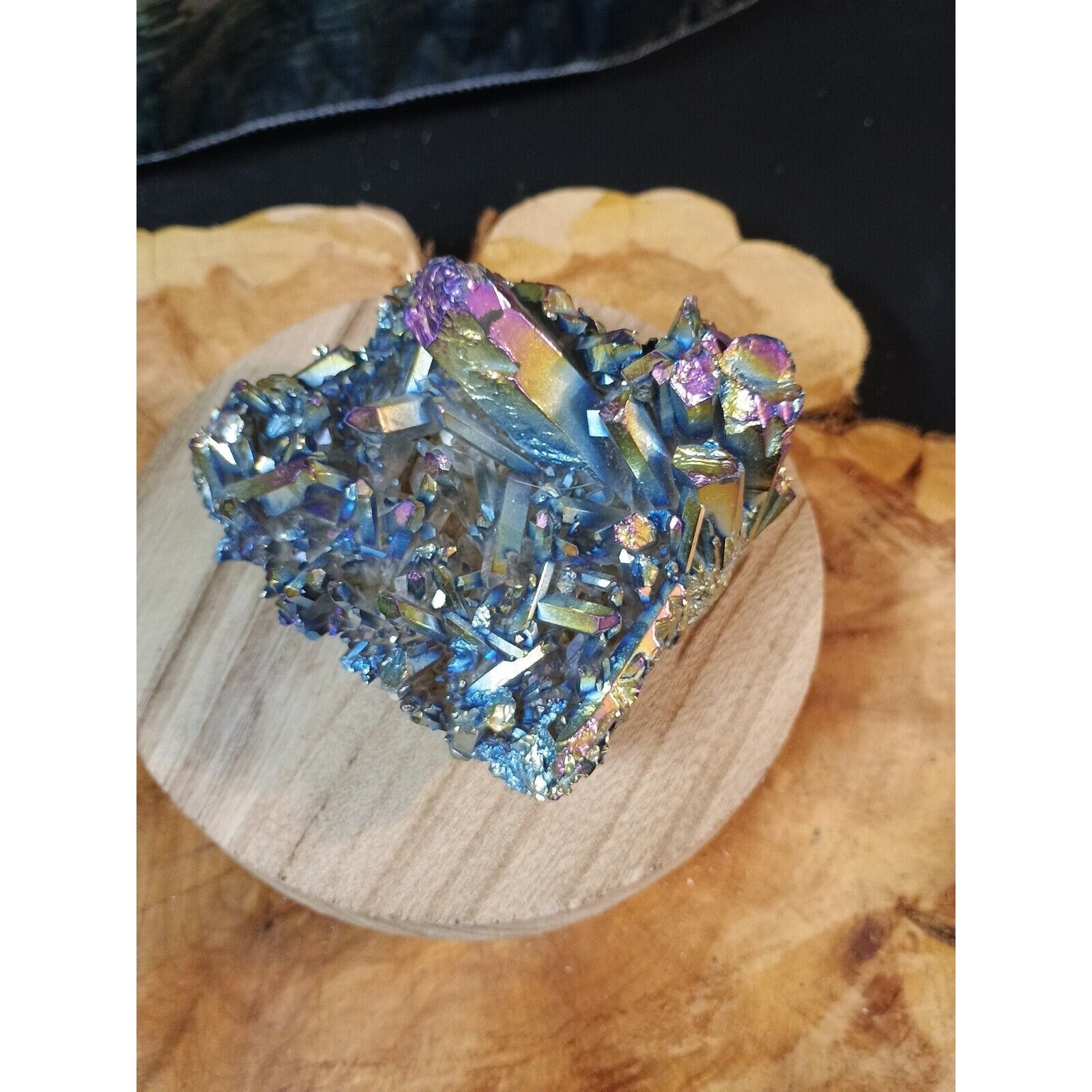 0.68lb Rainbow Aqua Aura Quartz Crystal Cluster Points Titanium Coating by CrystalCloud Company