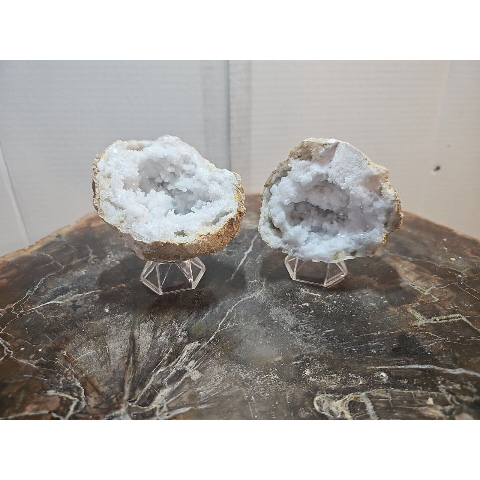 1.18lbs Pair Geode Crystal Moroccan Quartz W /Stands by CrystalCloud Company
