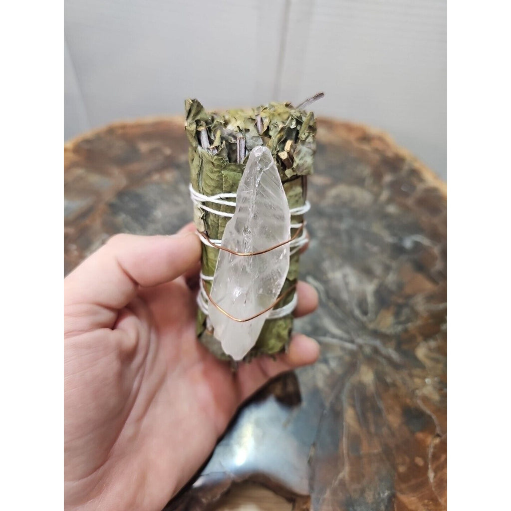 Bay Leaf wrapped crystal W/ Huge White Quartz Healing by CrystalCloud Company