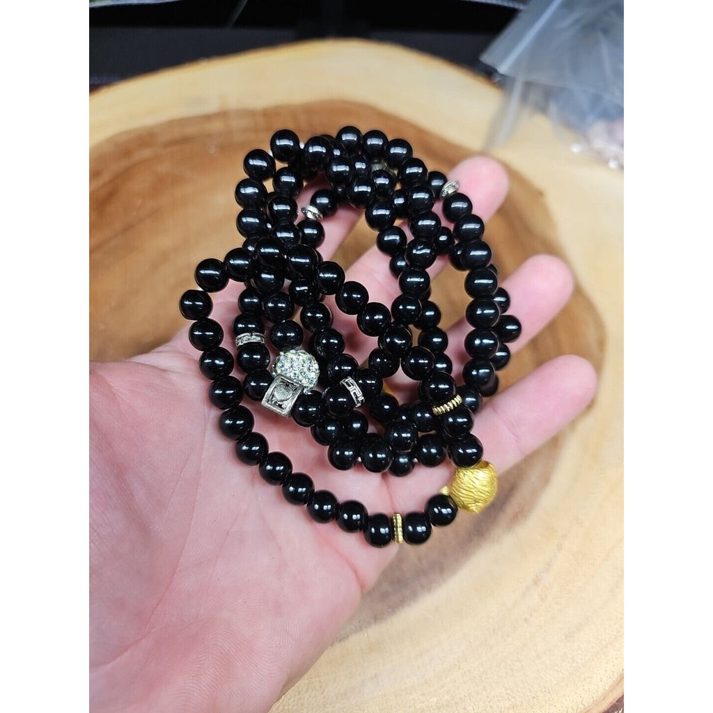 Natural Obsidian Stone Bracelets 5pc Set by CrystalCloud Company