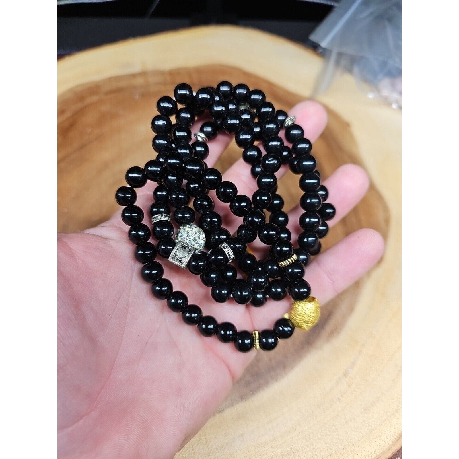 Natural Obsidian Stone Bracelets 5pc Set by CrystalCloud Company