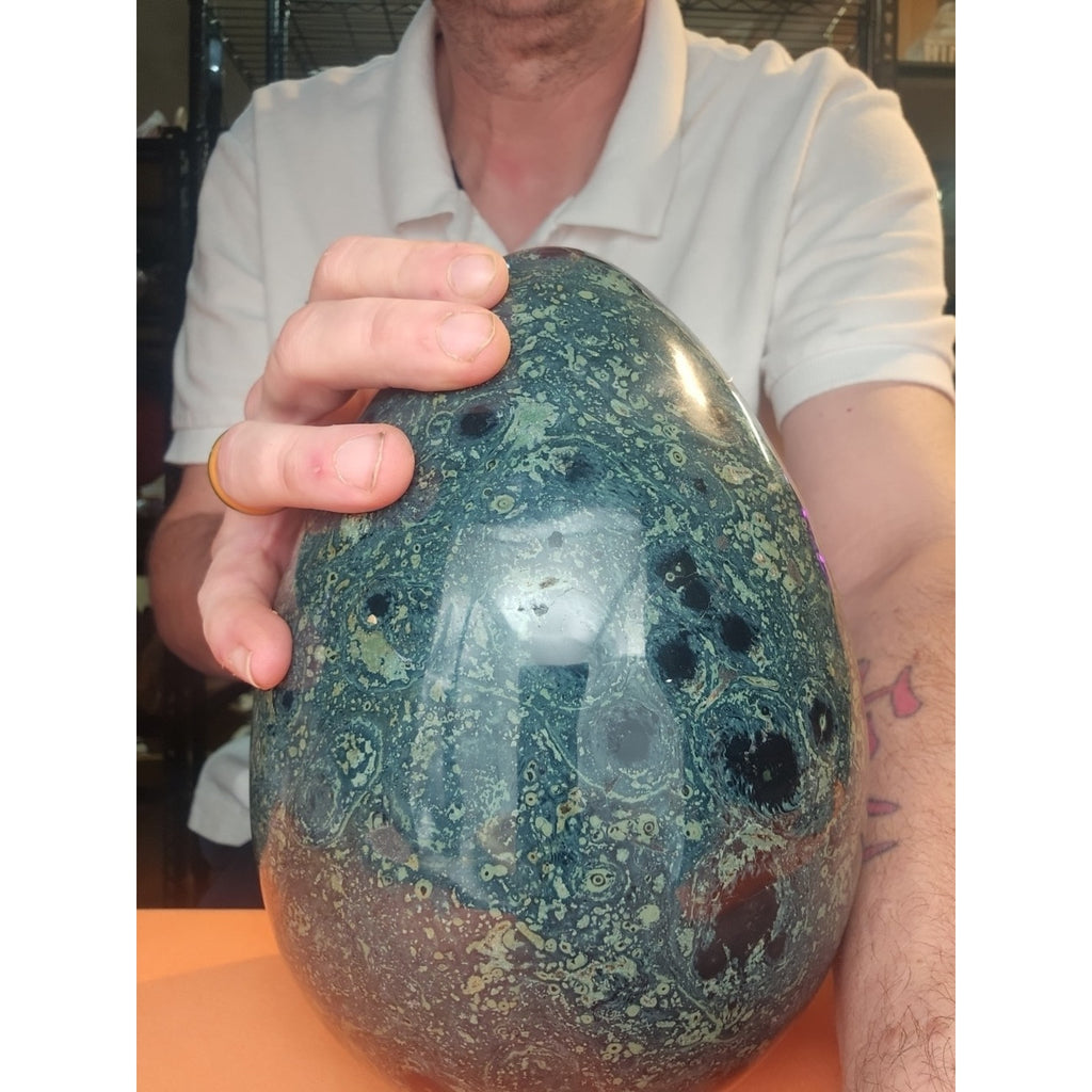 15.2LB Natural Kambaba Jasper Quartz Crystal With Jade Ring Stand by CrystalCloud Company