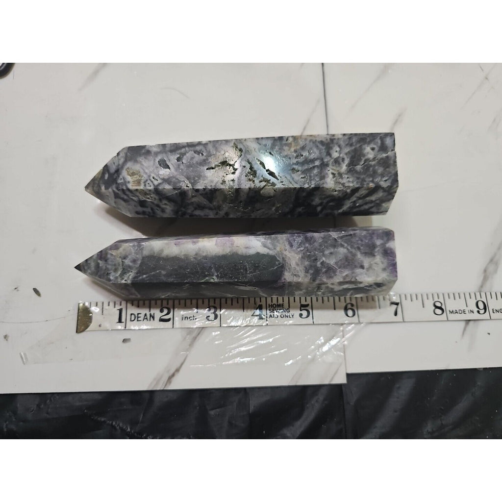 2Pcs Natural Purple Fluorite Quartz Crystal Point Tower Polished by CrystalCloud Company