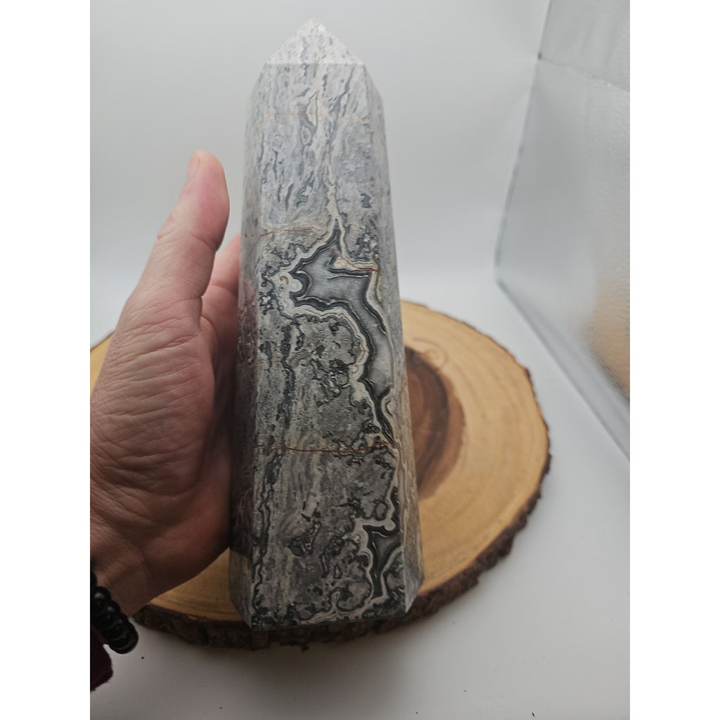 3.81LB 1Pcs Natural Gray Crazy Lace Jasper Crystal Point Tower Healing by CrystalCloud Company