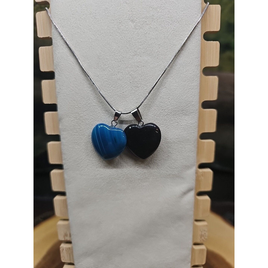 Pendant Necklace 16in Silver Chain Agate Heart by CrystalCloud Company