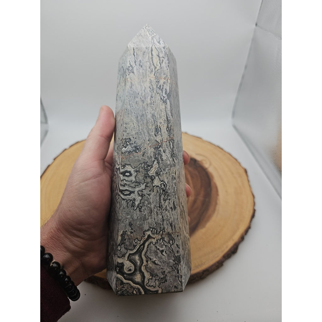 3.81LB 1Pcs Natural Gray Crazy Lace Jasper Crystal Point Tower Healing by CrystalCloud Company