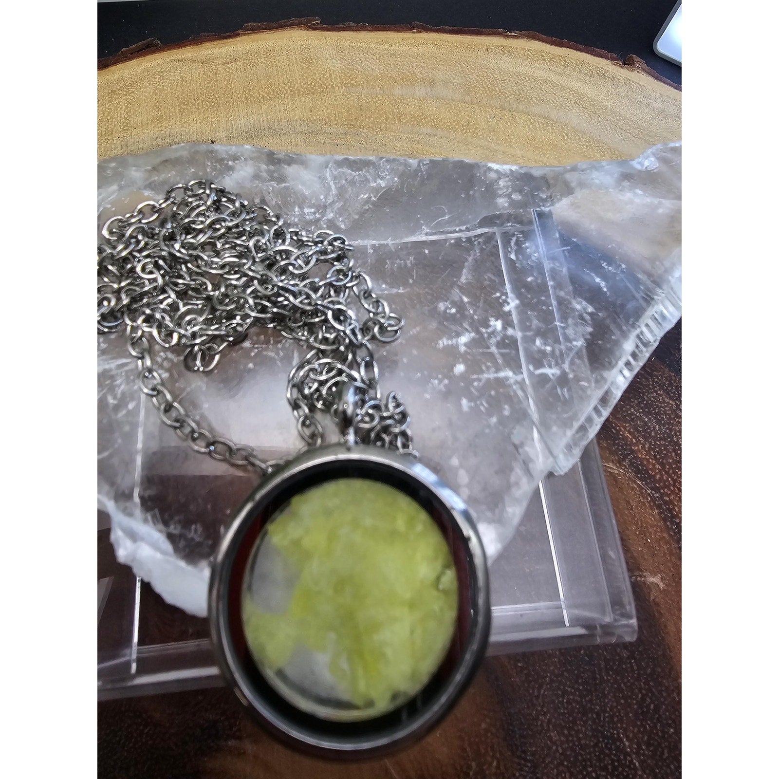 Crush Sulphur pendant w/18 inch chain by CrystalCloud Company