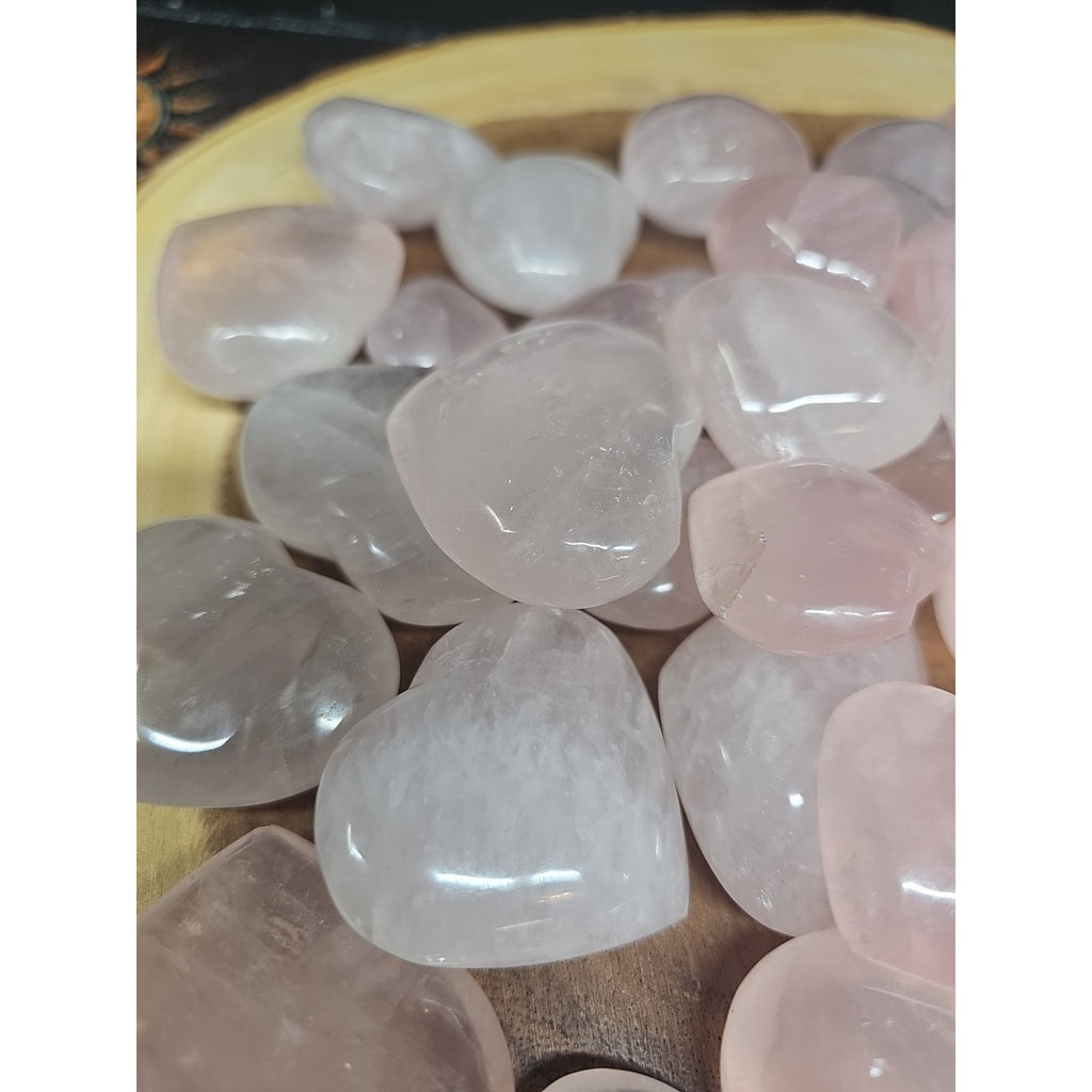 5Pcs Natural Pink Rose Quartz Crystal Heart Carved Palm Stone by CrystalCloud Company
