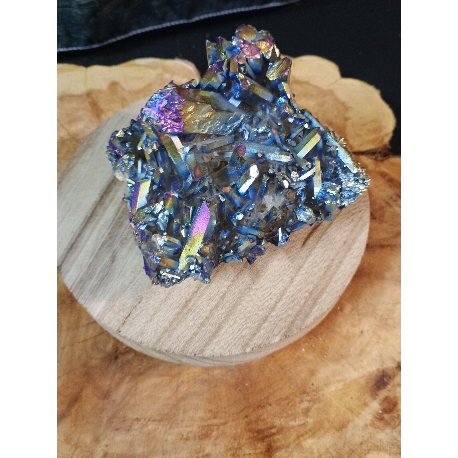 0.68lb Rainbow Aqua Aura Quartz Crystal Cluster Points Titanium Coating by CrystalCloud Company