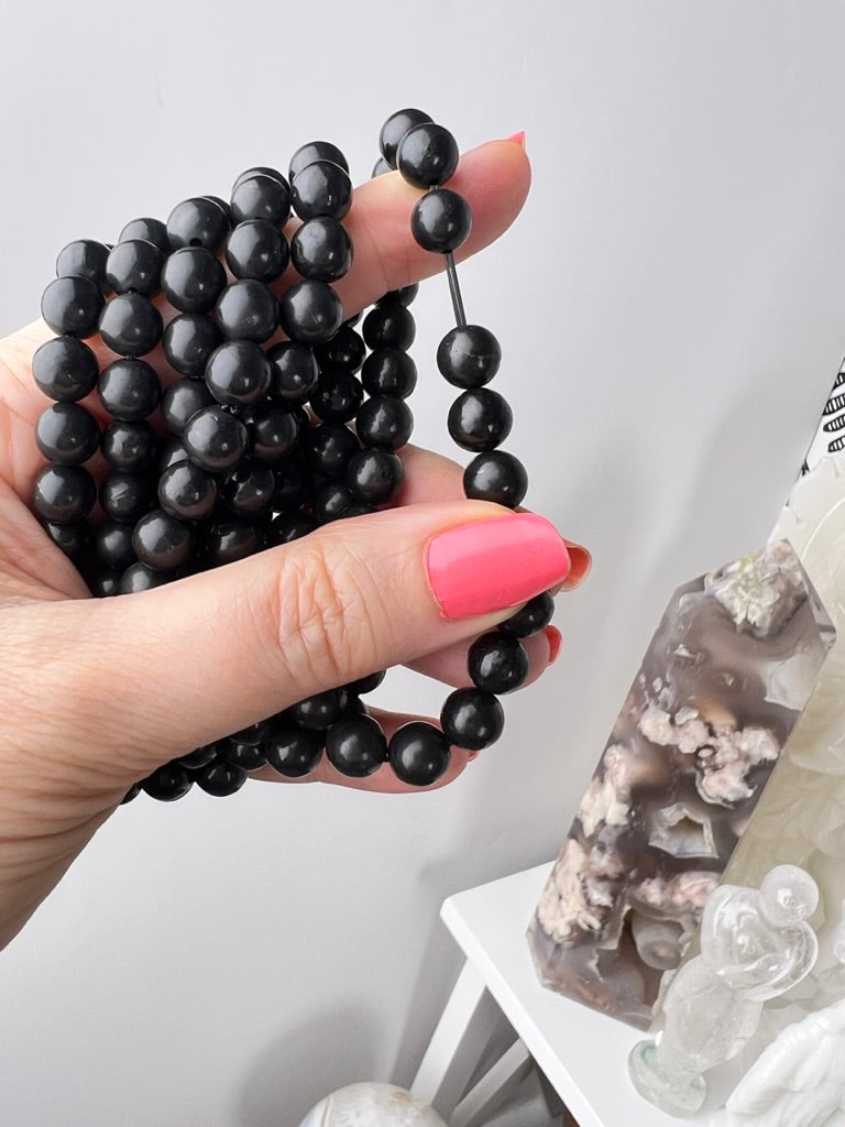 Shungite 8 mm Bracelet for EMF and Protection, Stretchy