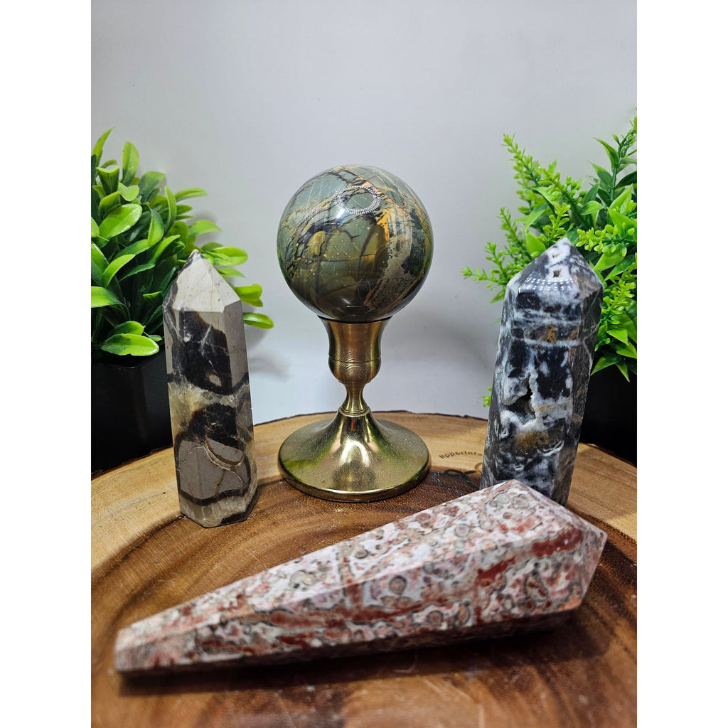 Fluorite Septarian Ocean Jasper Sphere Leopard Jasper Scepter Set 2lbs