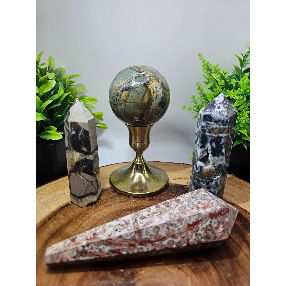 Fluorite Septarian Ocean Jasper Sphere Leopard Jasper Scepter Set 2lbs