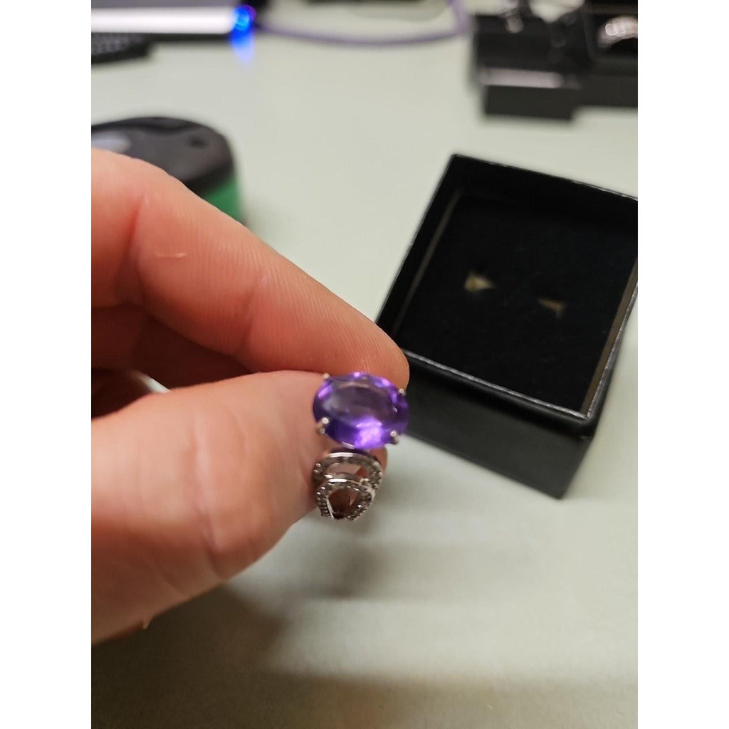 Womens 14K White Gold Platinum Finish Size 6 Ring Amethyst & Diamonds by Diablo