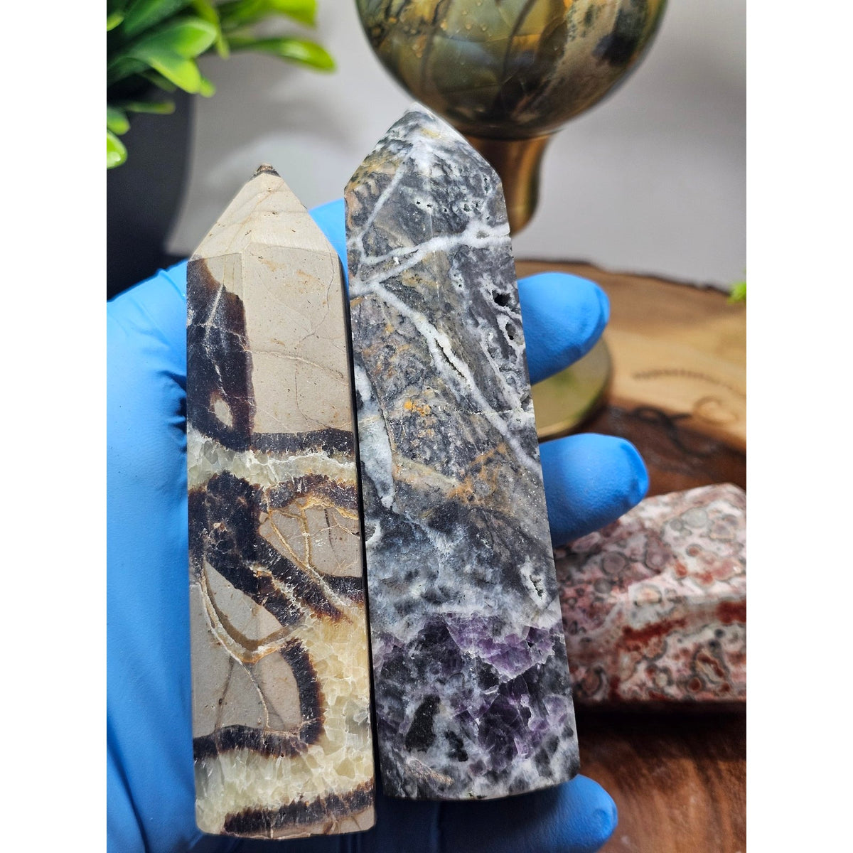 Fluorite Septarian Ocean Jasper Sphere Leopard Jasper Scepter Set 2lbs