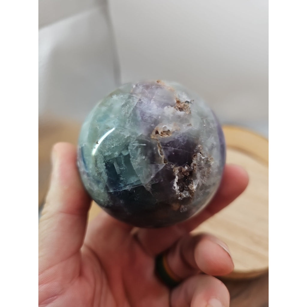 1.10lb Natural Rainbow Fluorite Quartz Crystal Sphere Ball Polished by CrystalCloud Company