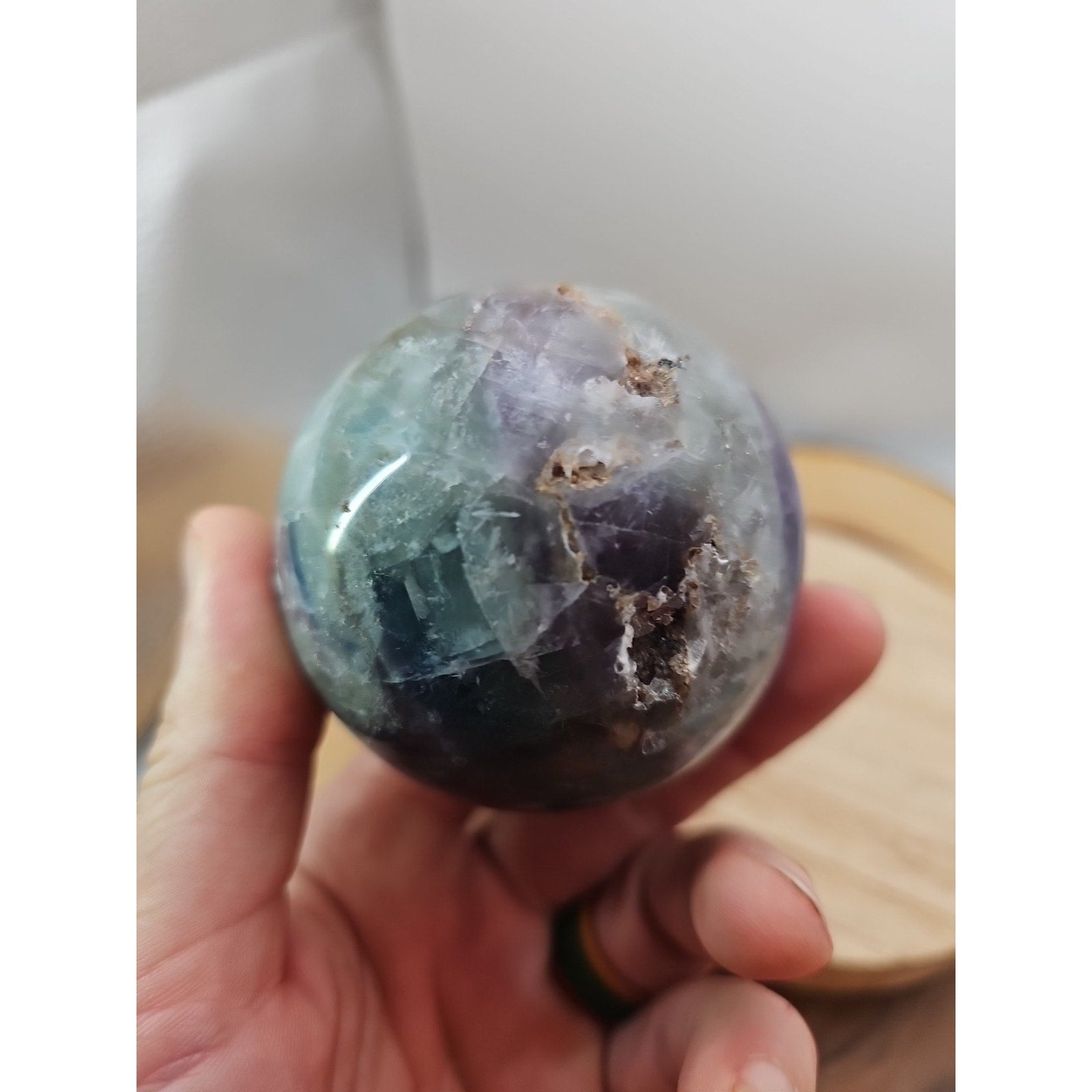 1.10lb Natural Rainbow Fluorite Quartz Crystal Sphere Ball Polished by CrystalCloud Company