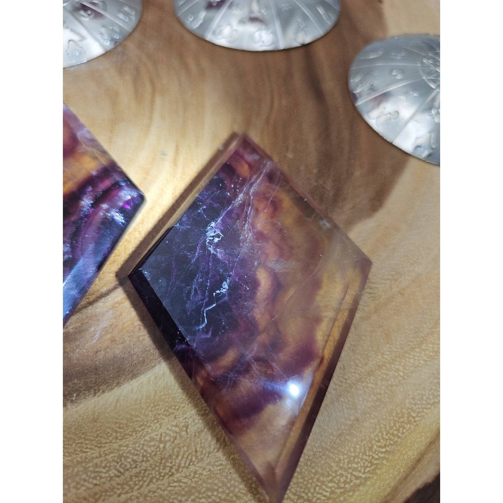 1 Each Natural Rainbow Fluorite Diamond W/ Zodiac stand by CrystalCloud Company