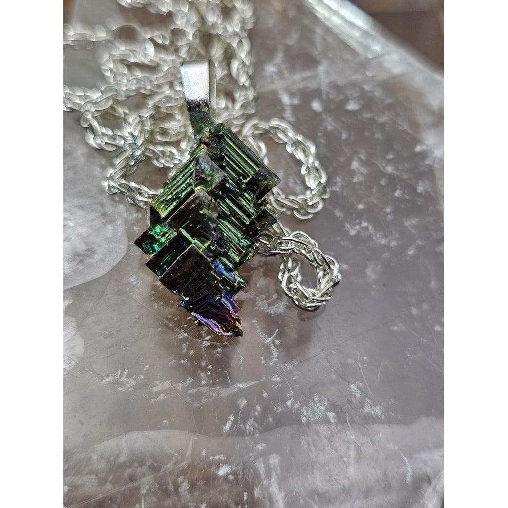 Bismuth rainbow crystal pendant by CrystalCloud Company