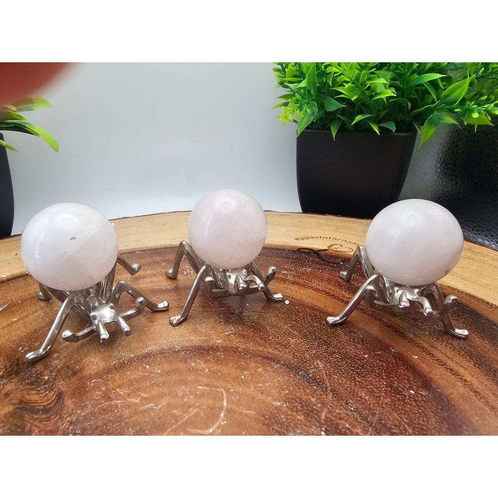 Set of 3 Rose Quartz Spheres on Metal Ant Stands