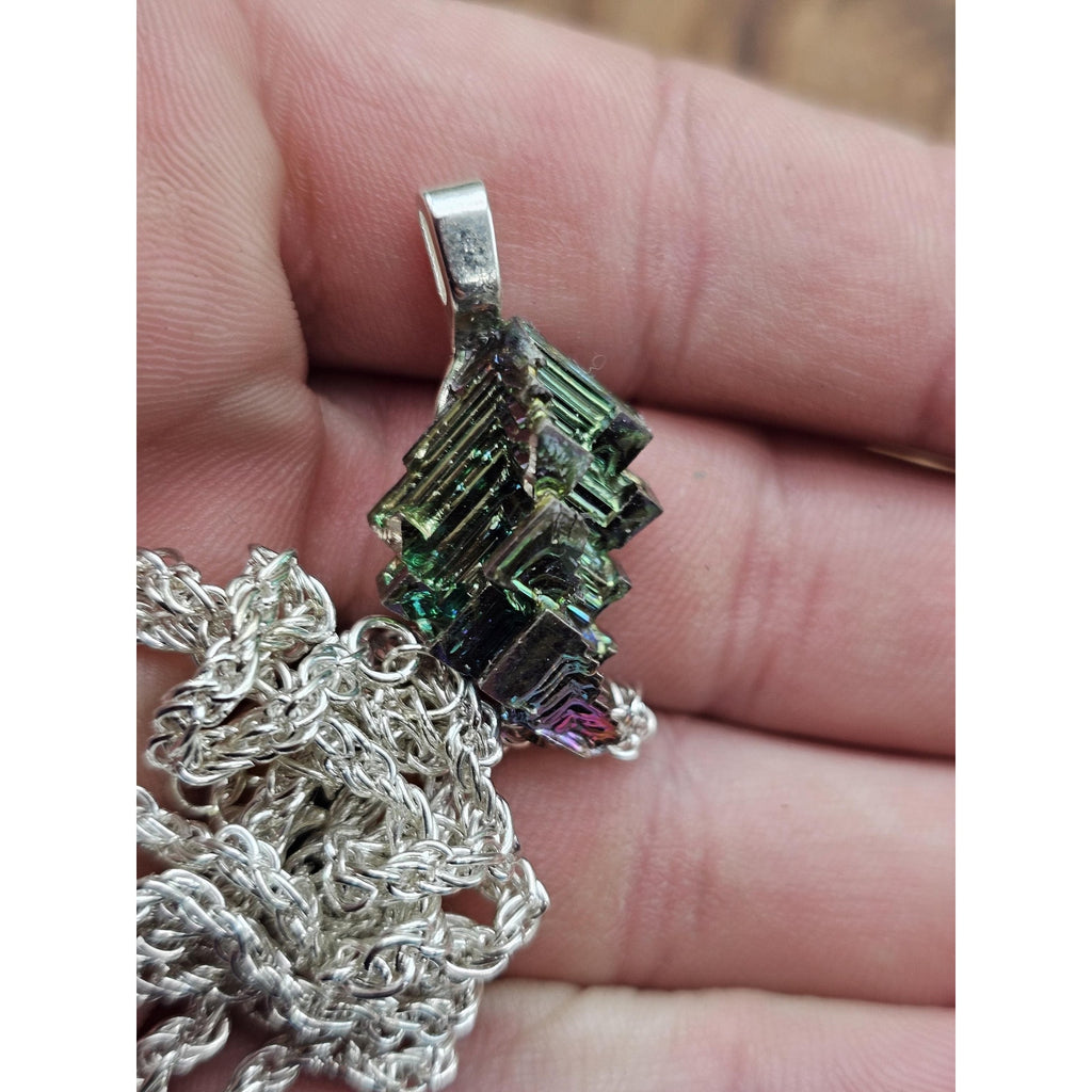 Bismuth rainbow crystal pendant by CrystalCloud Company