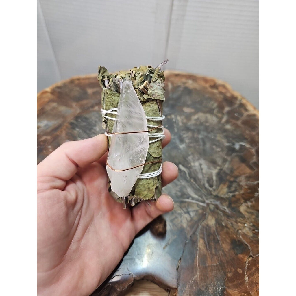 Bay Leaf wrapped crystal W/ Huge White Quartz Healing by CrystalCloud Company
