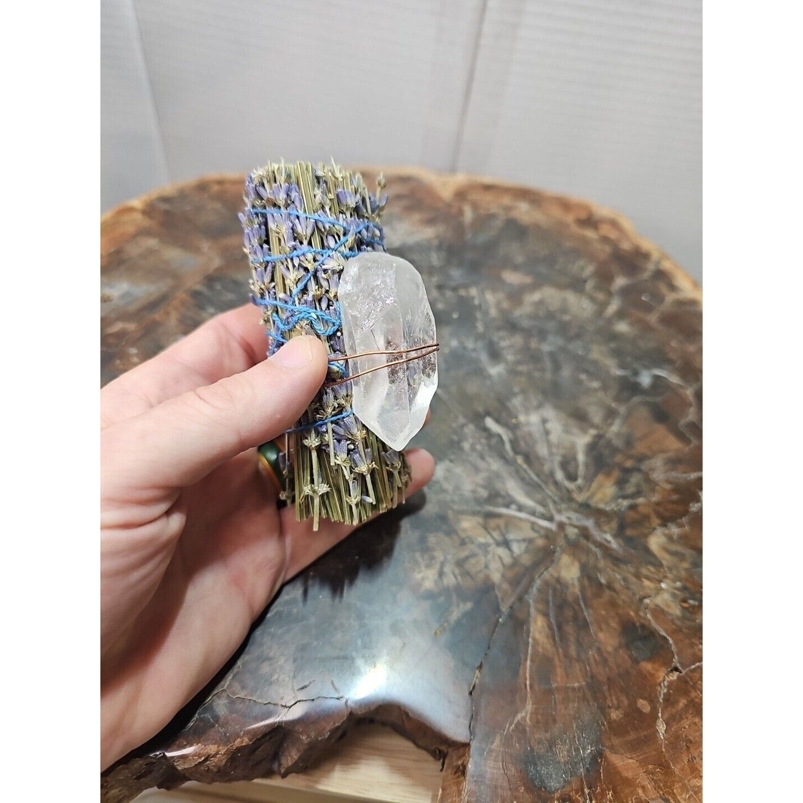 Lavender wrapped crystal W/ Huge White Quartz Healing by CrystalCloud Company
