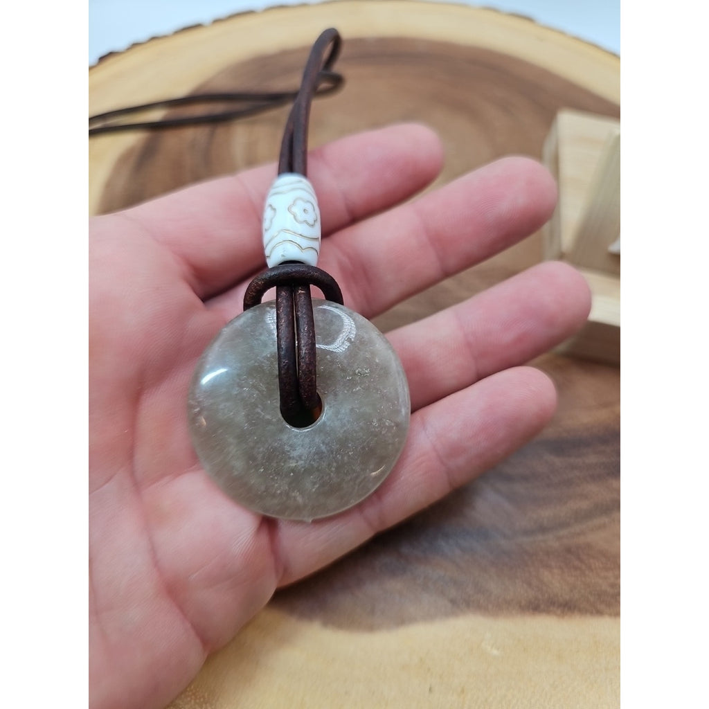 Quartz Lucky Pendant Leather Cord by CrystalCloud Company