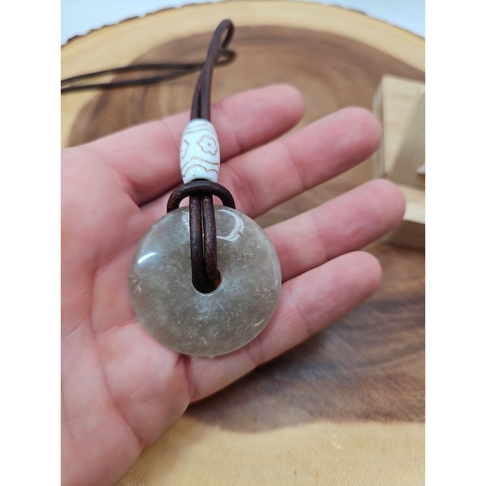 Quartz Lucky Pendant Leather Cord by CrystalCloud Company